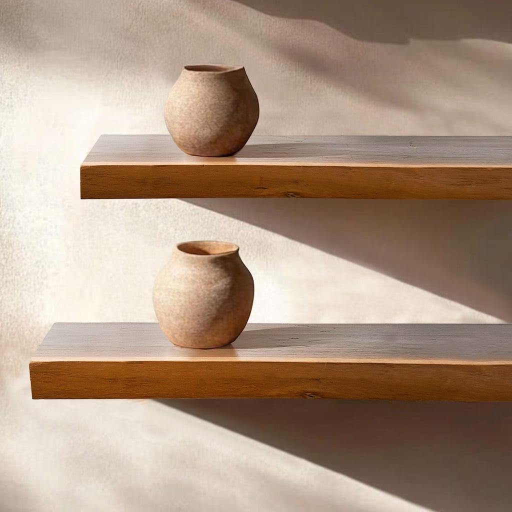 1 Piece Rustic Live Edge Teak Wood Wall Shelf - 24"X12"X2"