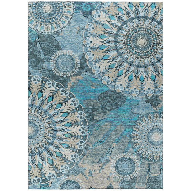 Machine Washable Indoor/ Outdoor Traditional Pinwheel Chantille Rug