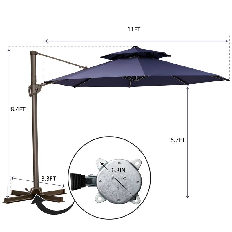 Pellebant 11.5 FT Double Top Patio Cantilever Umbrella, Base Not Included
