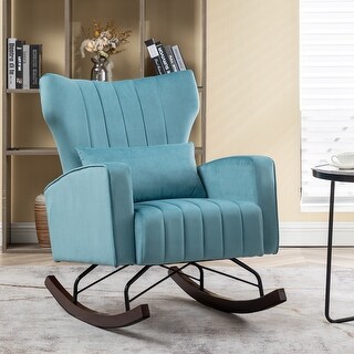 Blue Velvet Upholstered Rocking Chair with with Solid Metal Legs - Bed ...