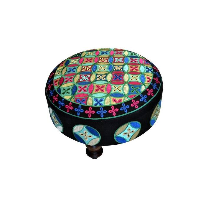 Imports Decor Wooden Round Stool with chicken embroidery