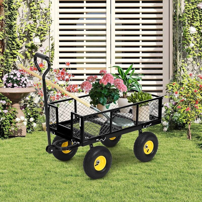 550 Lbs Capacity Garden Wagon Carts on Wheels for Lawn Garden Yard - Black