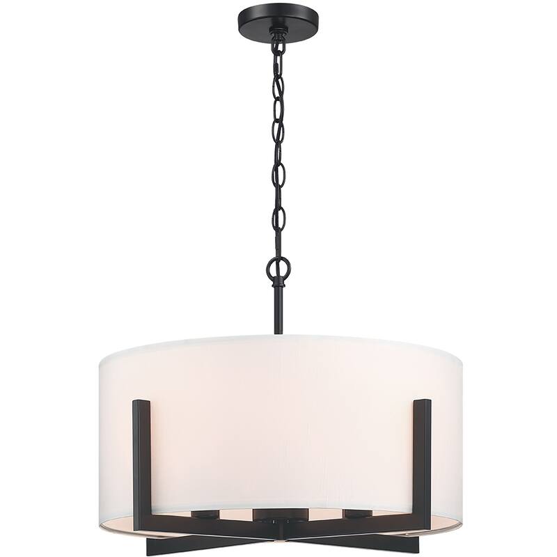 22 in. 4-Light Matte Black Chandelier Pendant Light with White Drum Shade - 22"W - 22"W