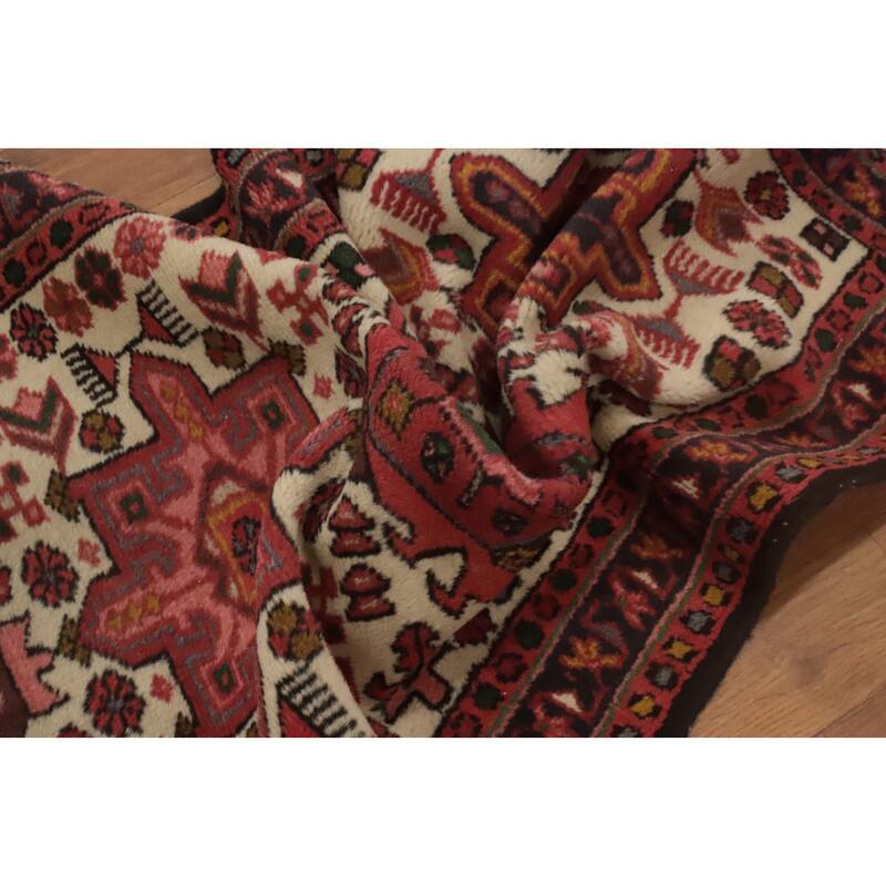 Hand Knotted Oriental 100% Wool Carpet Traditional Tribal Beige & Ivories Gharajeh Runner Rug - 11' 4'' X 2' 2''