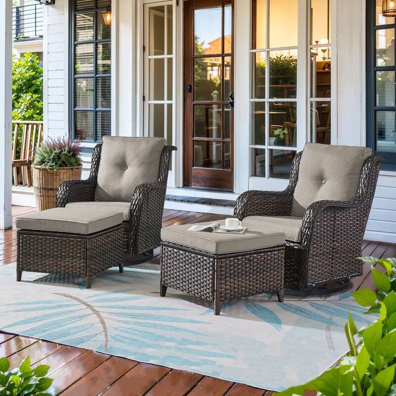 Gymojoy 4-Piece Outdoor Wicker Patio Furniture Chair Set, Rattan Coversation Set with Water Resistant Thick Cushions - Brown Wicker / Grey Cusion - 4-Piece
