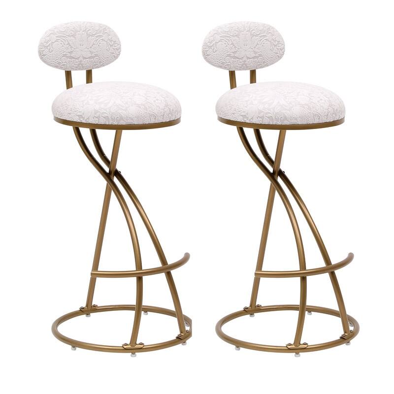 Set of 2 Round Bar Stools with Floral Print Seats - Sturdy Metal Frame for Kitchen & Dining