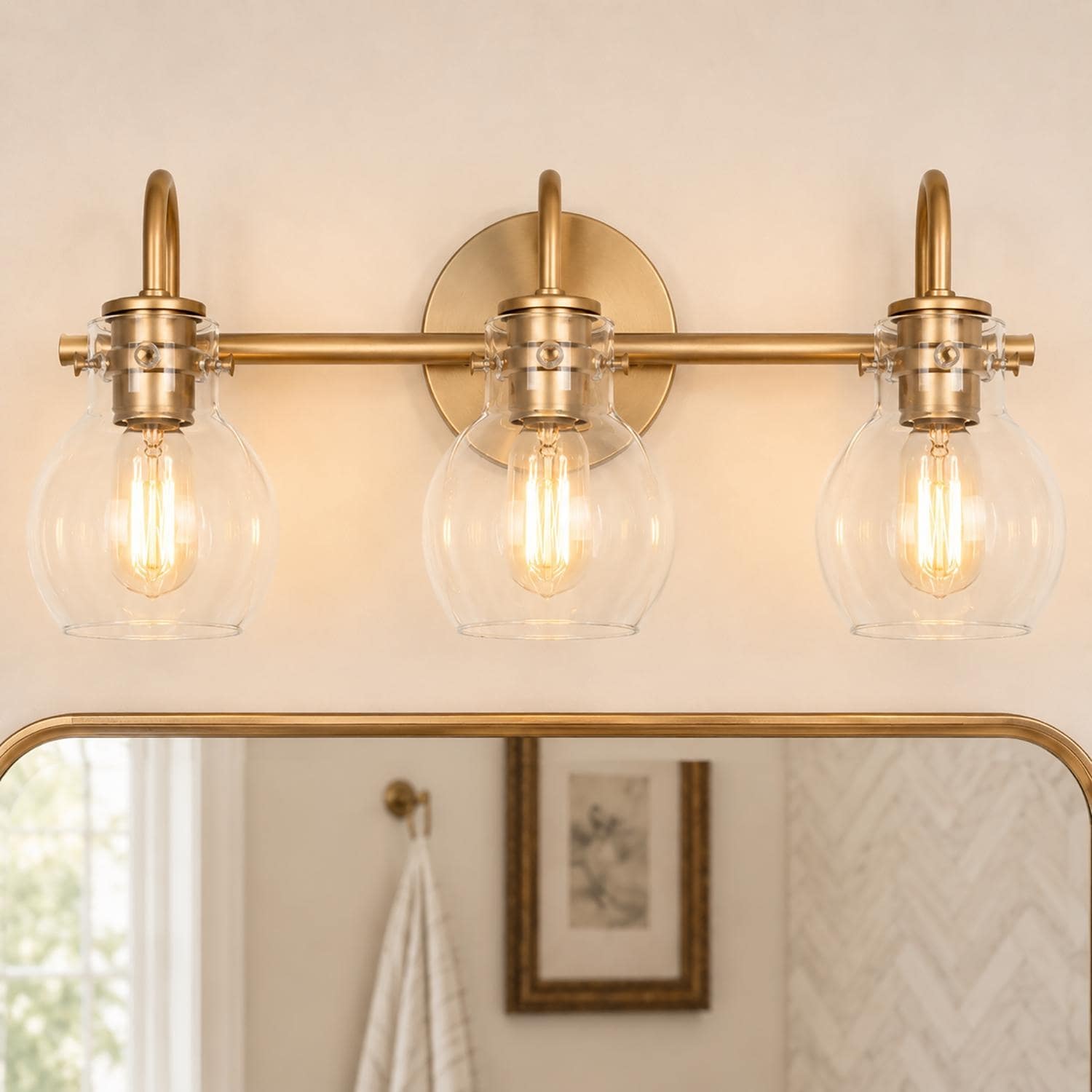 Modern Gold 3-Light Bathroom Vanity Light Orb Glass Wall Sconce