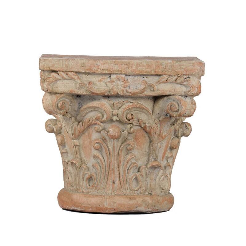 10" Beige and Brown Distressed Finish Pedestal