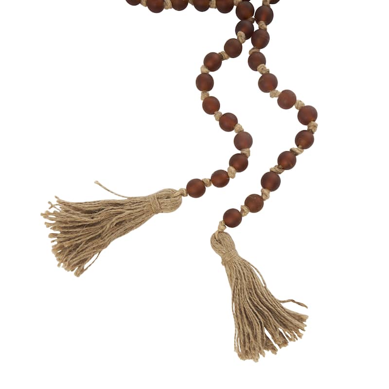 Glass Handmade Round Long Frosted Beaded Garland with Tassel with Knotted Brown Jute - Various Colors - Roche River Decor