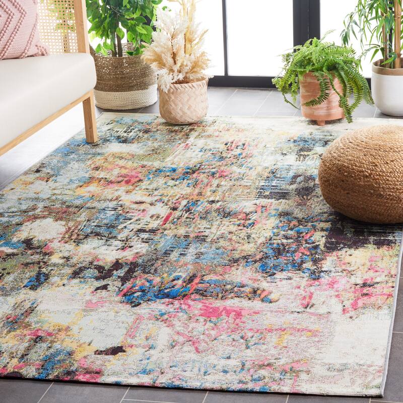SAFAVIEH Barbados Merje Modern Waterproof Patio Backyard Rug - 9'10" x 12'5" - Green Ivory/Black Rust