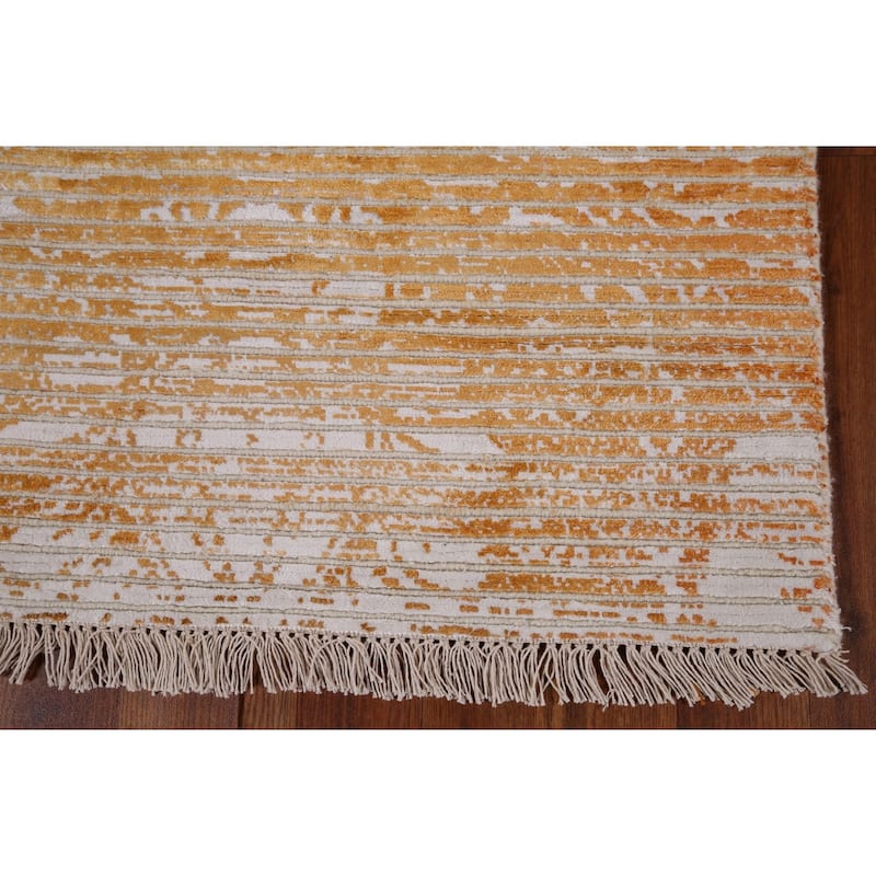 Gold Abstract Oriental Modern Accent Rug Handmade Wool Carpet - 2'7" x 6'3"