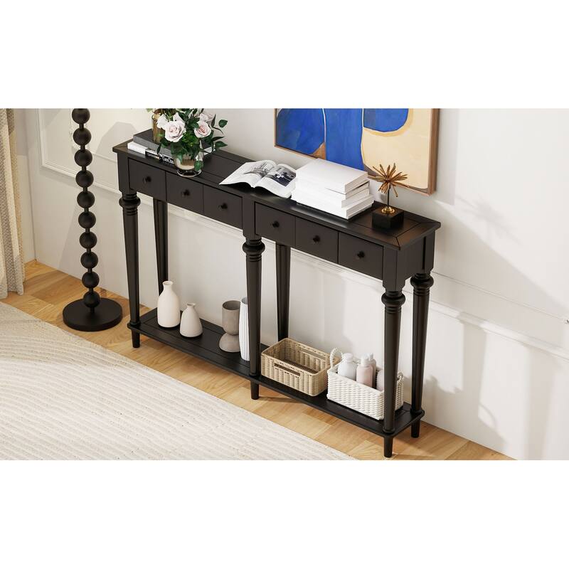 Console Table with Open Shelf and 4 Drawers