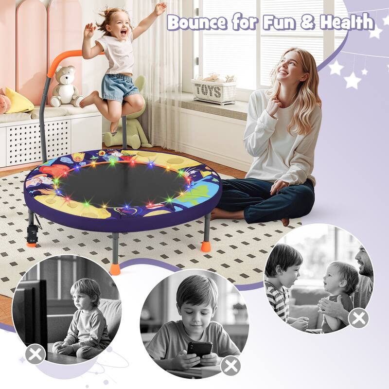 Foam Kids Trampoline with LED Lights, Foldable Frame and Handrail