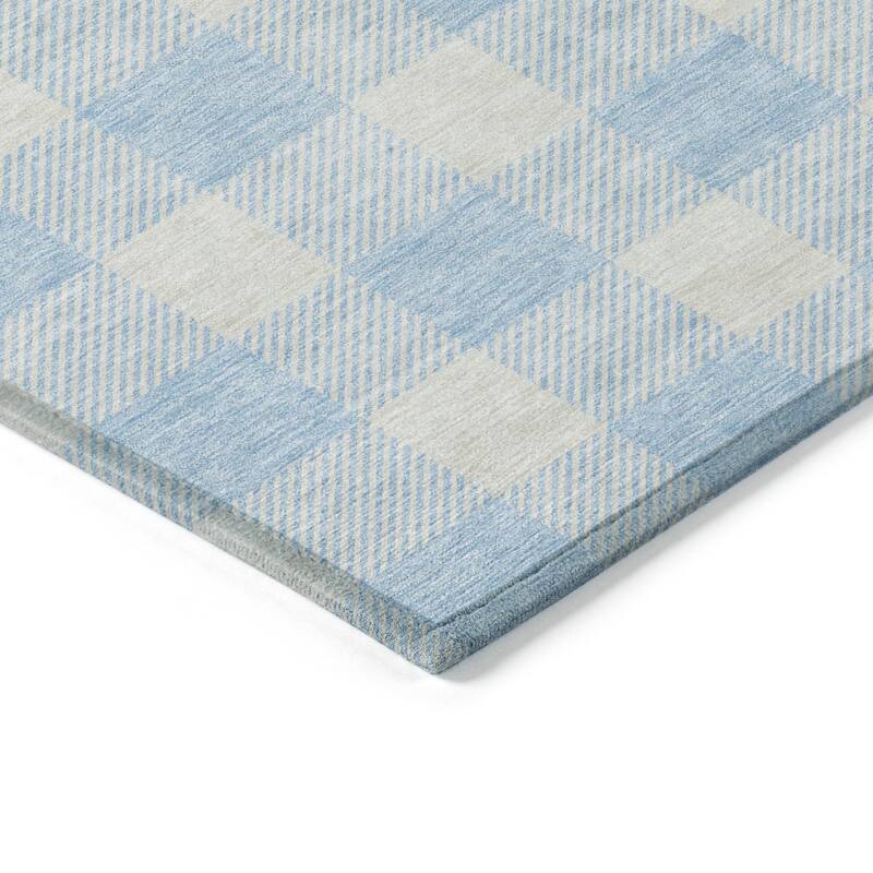 Machine Washable Indoor/ Outdoor Chantille Plaid Rug