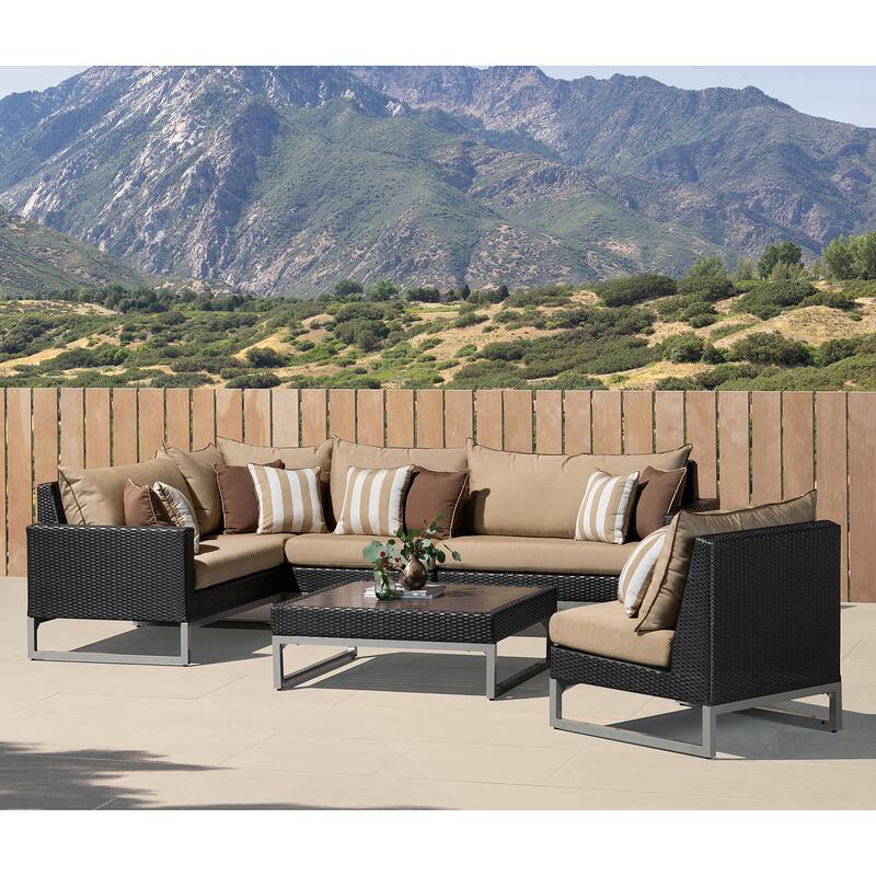Milo Espresso 6 Piece Sunbrella Outdoor Patio Sectional with Table