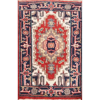 Hand Knotted Oriental 100% Wool Carpet Traditional Medallion Red Heriz (serapi) Area Rug - 3' 0'' X 2' 0''