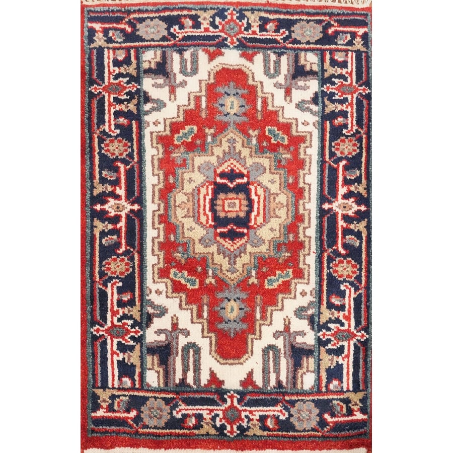 Hand Knotted Oriental 100% Wool Carpet Traditional Medallion Red Heriz (serapi) Area Rug - 3' 0'' X 2' 0''
