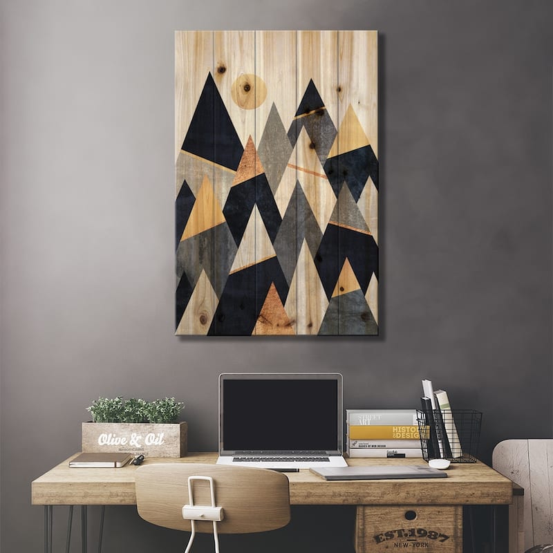 Fancy Mountains Print On Wood by Elisabeth Fredriksson - Multi-Color