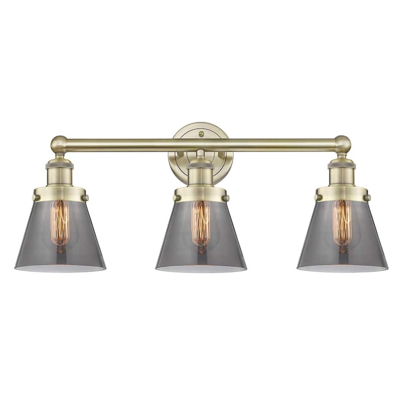 Innovations Lighting 616-3W-10-25 Cone Vanity Cone 3 Light 25" Wide - Antique Brass / Plated Smoke