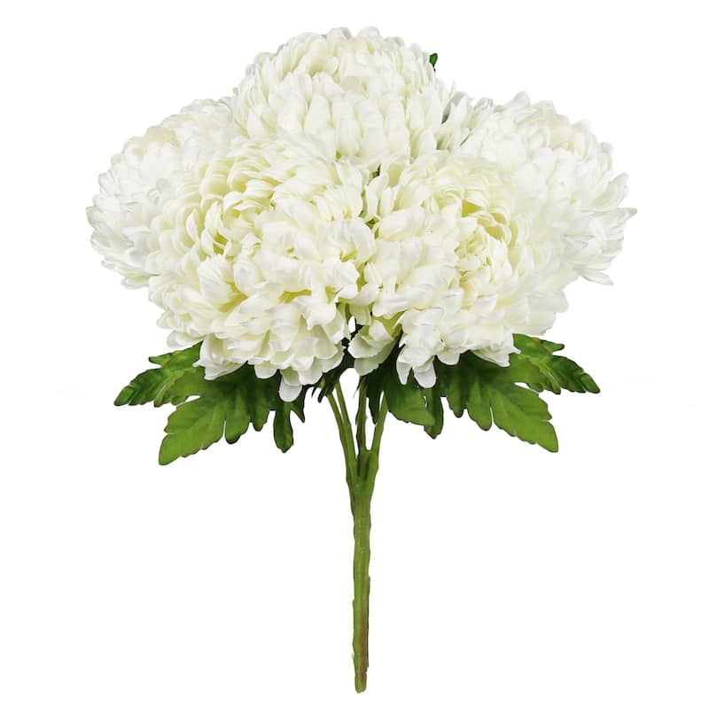 Set of 2 Deluxe Cream White Artificial Chrysanthemum Flower Stem Bush Bouquet 18in - 18" L x 12" W x 12" DP - 18" L x 12" W x 12" DP - Cream White