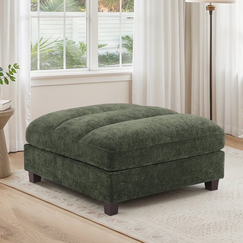 38.6" Plush Chenille Ottoman, Upholstered Cloud Ottoman, Modular Sectional Couches For Living Room, Compressed Memory Foam - Army green