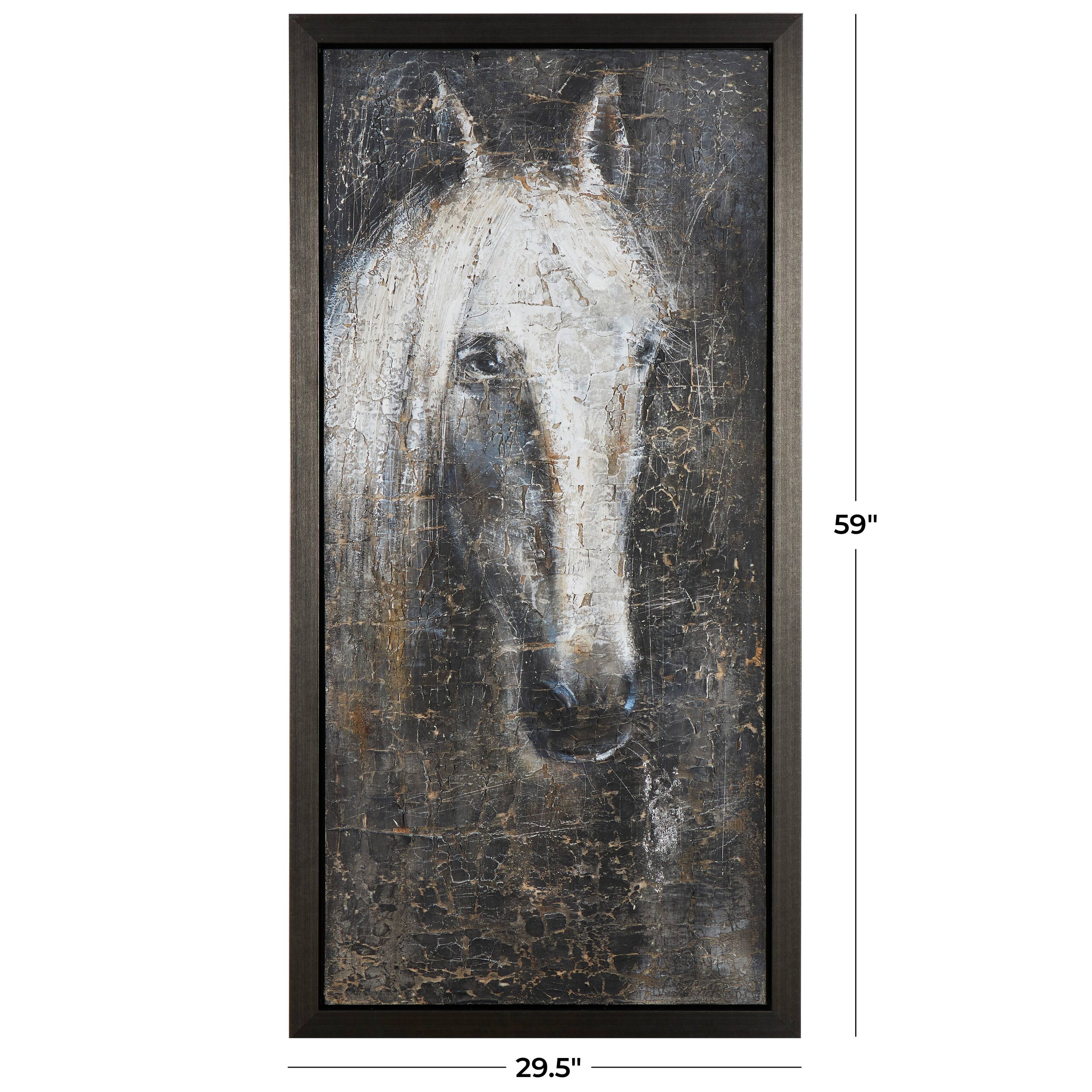 Black Canvas Horse Framed Wall Art with Textured Distressing On Sale