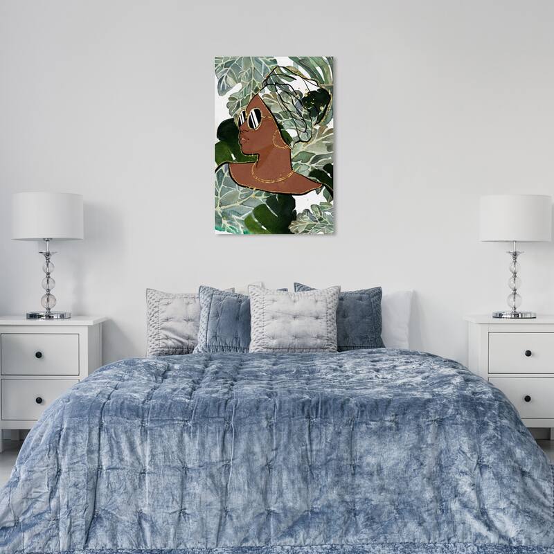 Wynwood Studio Canvas Fashion and Glam Woman of Golden Leaves Green and Light Green Modern & Contemporary Wall Art Canvas Print - 36 x 24