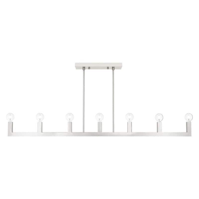 Livex Lighting 7 Light Brushed Nickel Linear Chandelier, 49209-91 - 70.375" L x 5.125" W x 16.5" - 58.5" Adj. H