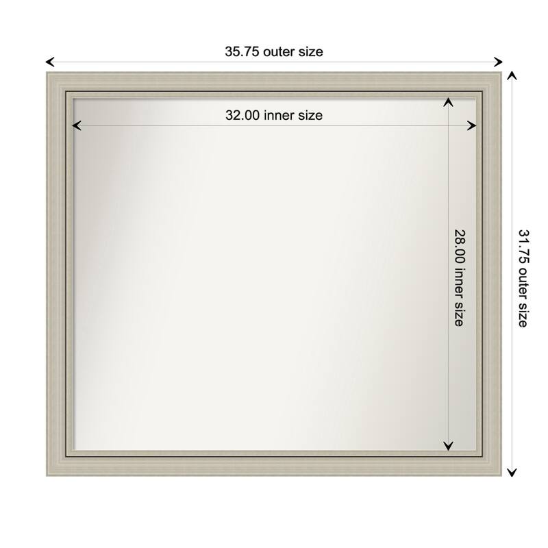 Romano Silver Narrow Framed Non-Beveled Custom Wall Mirror, Bathroom Vanity Mirror - Outer Size: 35.75 x 31.75