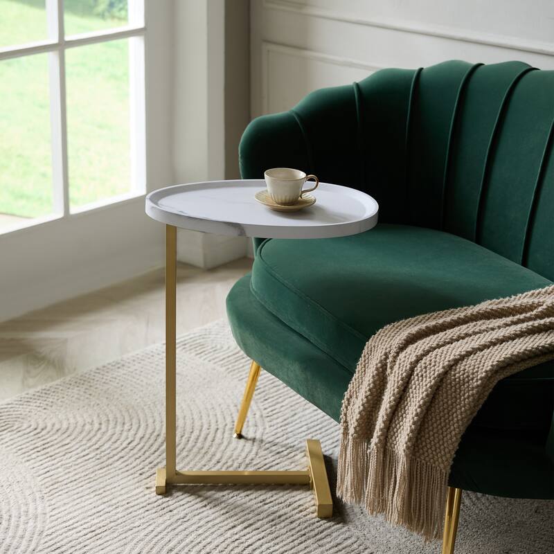 Brody Collection Gold Metal C-Shaped Wood Side Table - White