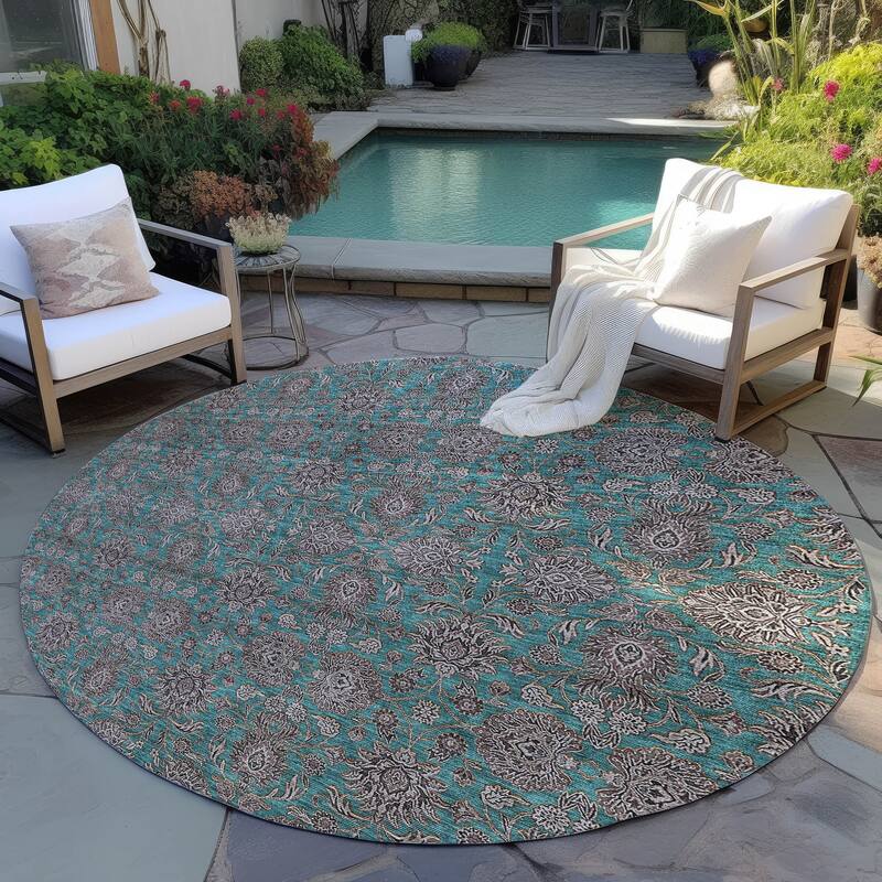 Machine Washable Indoor/ Outdoor Chantille Traditional Floral Rug