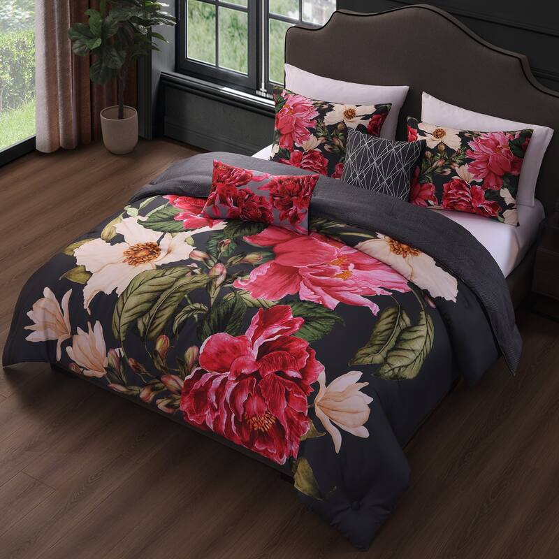 Bebejan Flower Garland 200 Thread Count 100% Cotton Sateen 5 Piece Reversible Comforter Set
