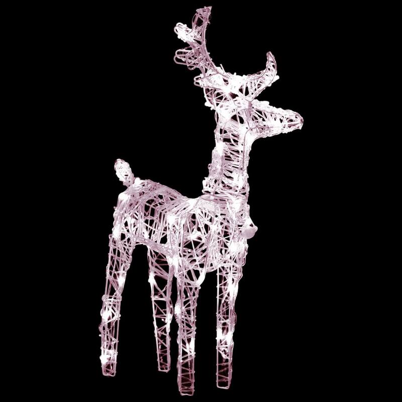 Set of 2 Christmas Reindeer, Acrylic and 40 Warm White LED Lights - Warm White