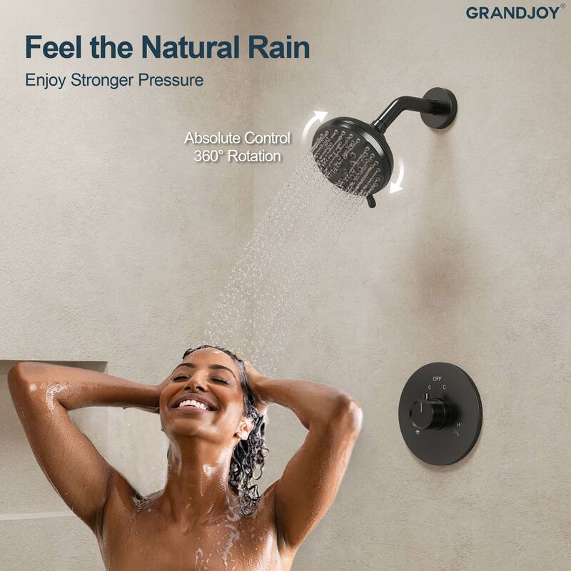 GRANDJOY 2-Function Shower System 5" High Pressure Shower Head and Tub Spout with Valve