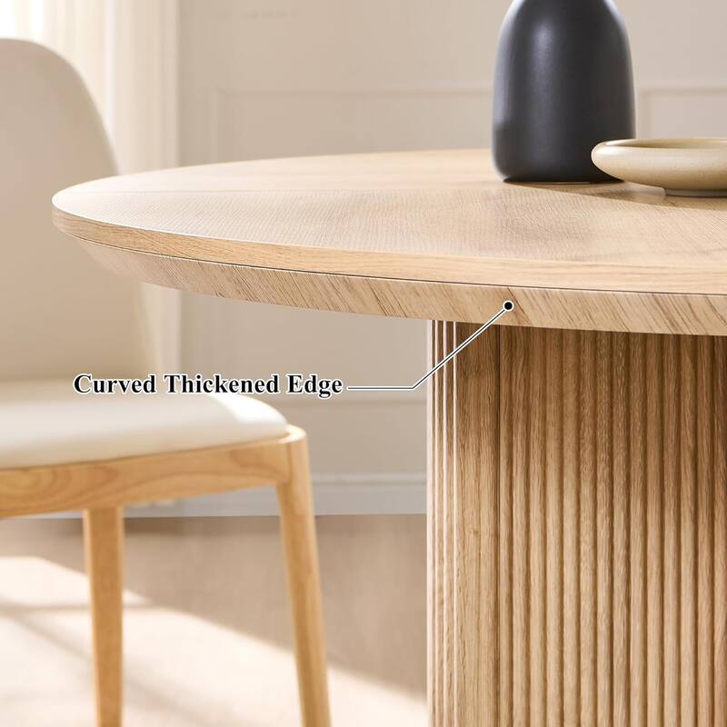 Modern Fluted Round Dining Table, Kitchen Table with Thickened Edge