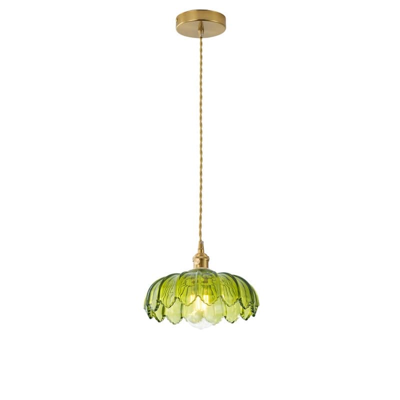 Modern 1-Light Pendant with Light Green Tinted Glass Shade and Electroplated Brass Finish