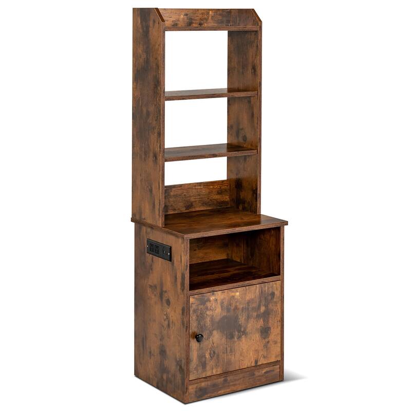 Gymax Nightstand Bedside End Side Table Bookshelf w/ Charging Station