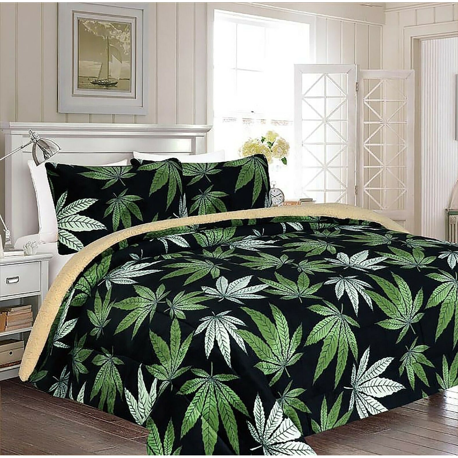 Marijuana Warm Thick Soft Borrego Sherpa Quilted Blanket 3 Piece Set Bed Bath Beyond 32316175
