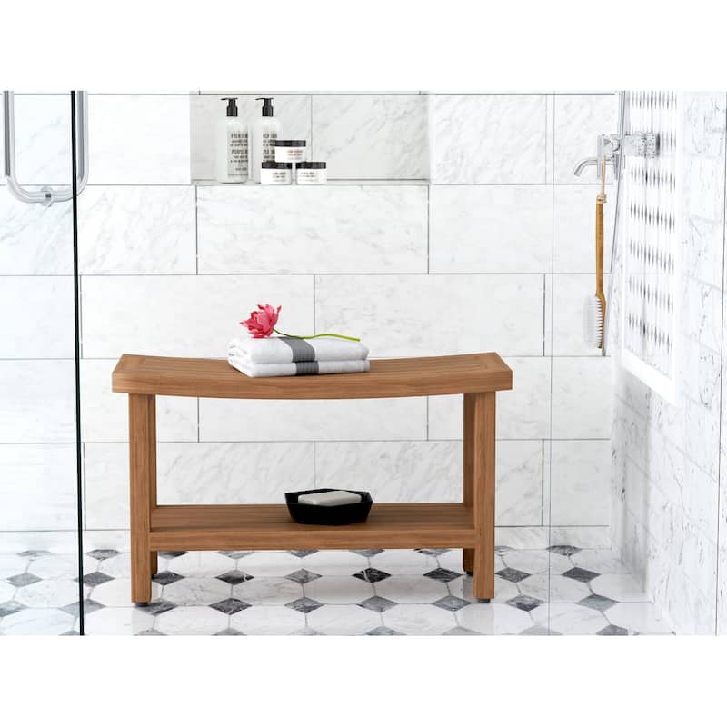 Patented Sumba Teak Shower Bench with Shelf