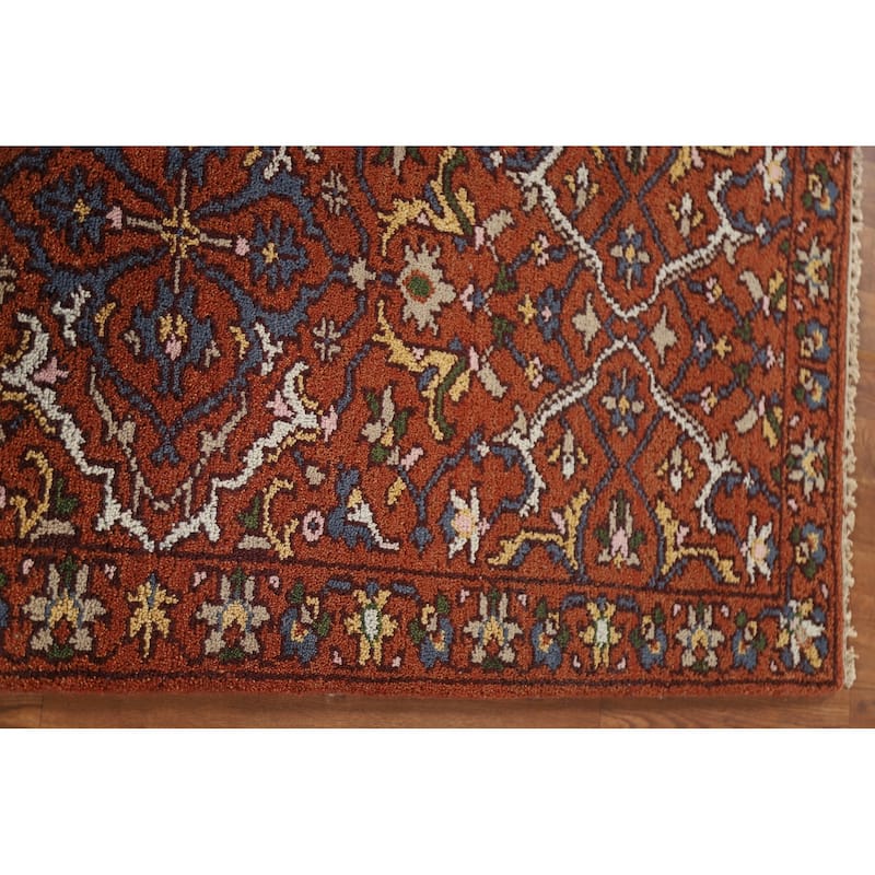 Geometric Oushak Oriental Area Rug Hand-knotted Wool Carpet - 2'7"x 5'10"