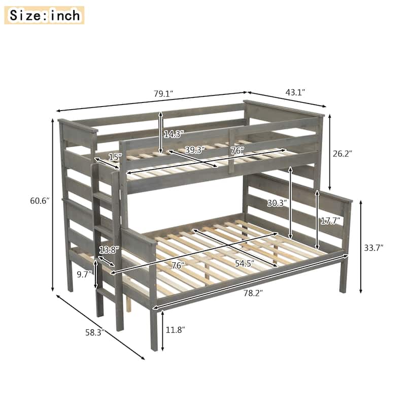Solid Wood Bunk Bed with Ladder and Fence for Kids, Boys and Girl, Bedroom