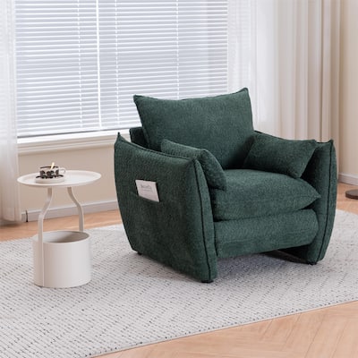 Sharp-Angle Single Sofa Chair with Side Pockets, Multifunctional Lounge Reading Chair, Ergonomic Upholstered Armchair
