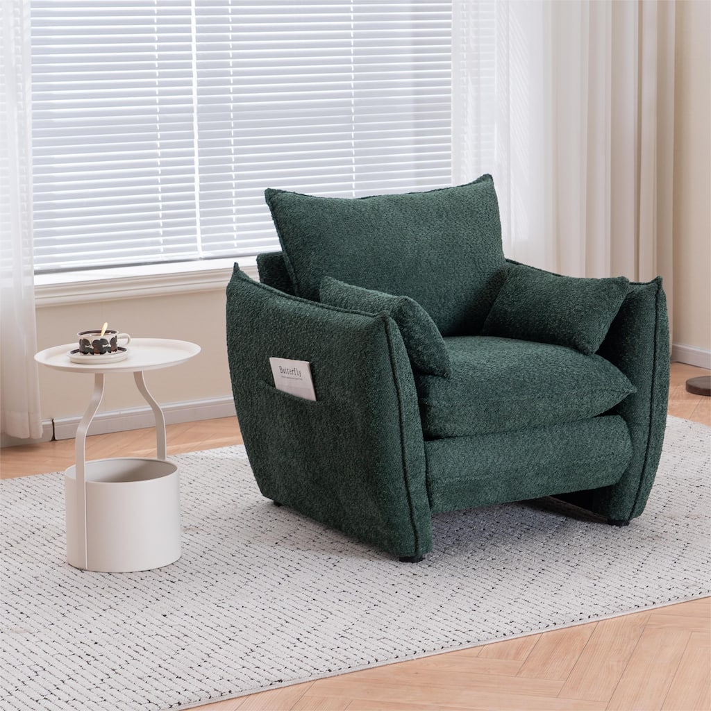 Sharp-Angle Single Sofa Chair with Side Pockets, Multifunctional Lounge Reading Chair, Ergonomic Upholstered Armchair