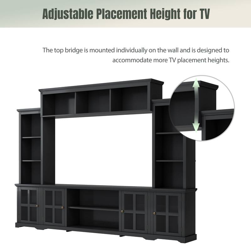 Large Entertainment Wall Unit Set with Open Storage, Wood TV Stand for TV Up to 70", Large Media Console with Cabinet