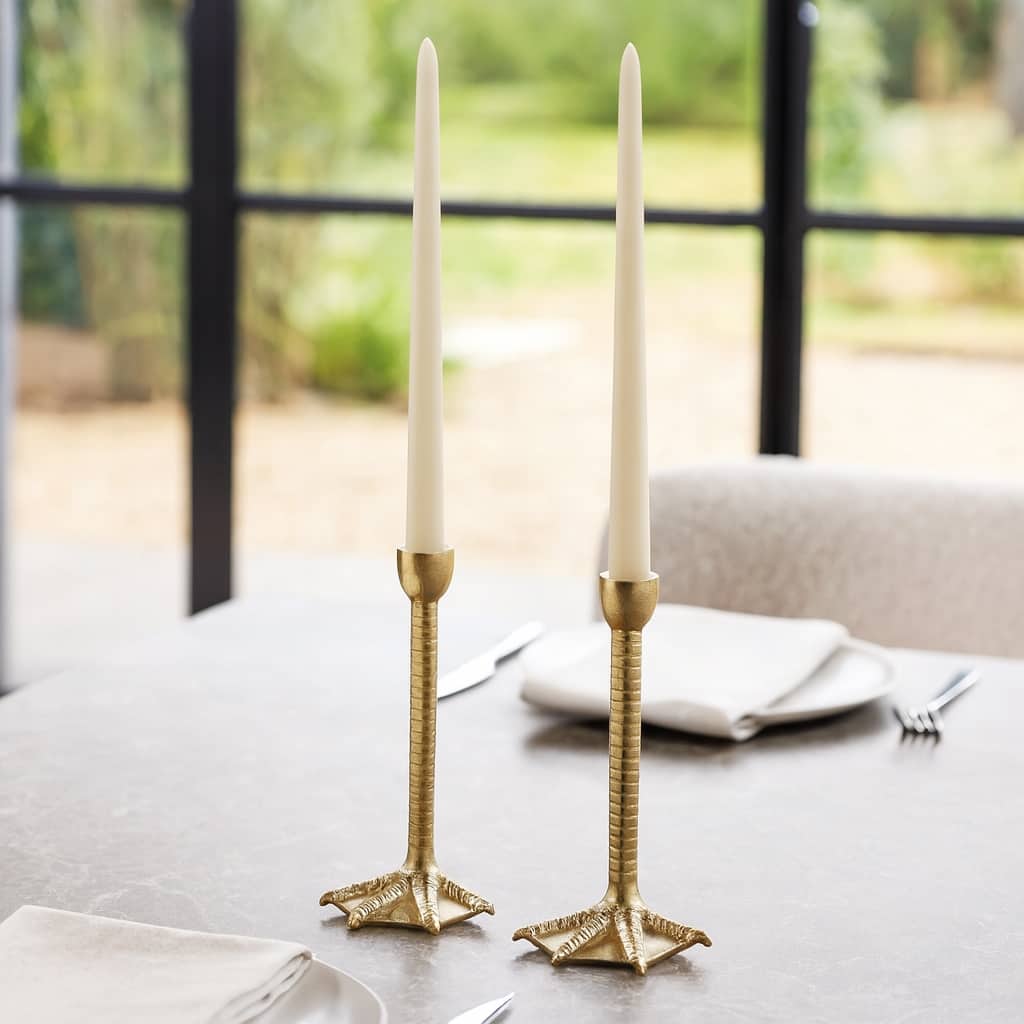 Metal Bird Legs Taper Candle Holders Set of 2 - Gold - 9.0"