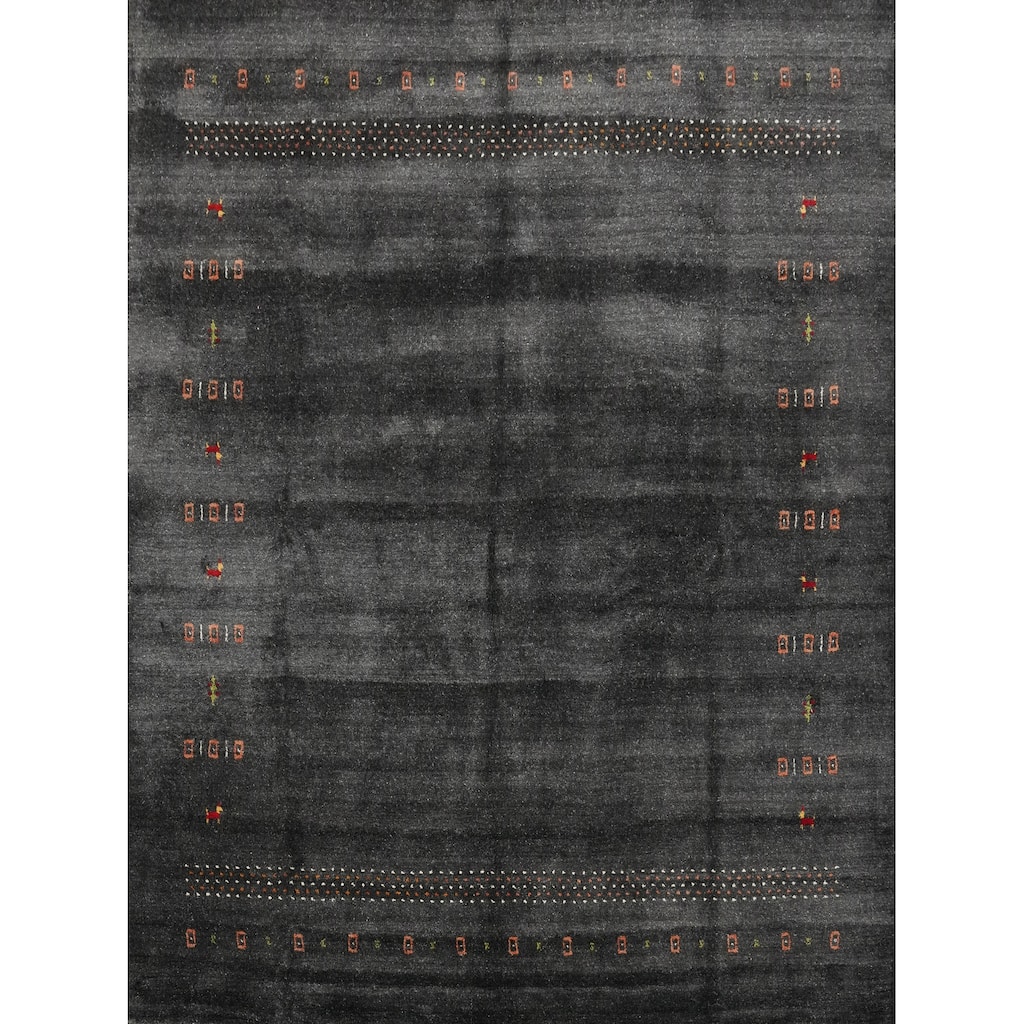 Hand Knotted Oriental 100% Wool Carpet Tribal Animal Pictorial Greys & Charcoal Gabbeh Area Rug - 7' 11'' X 8' 0''