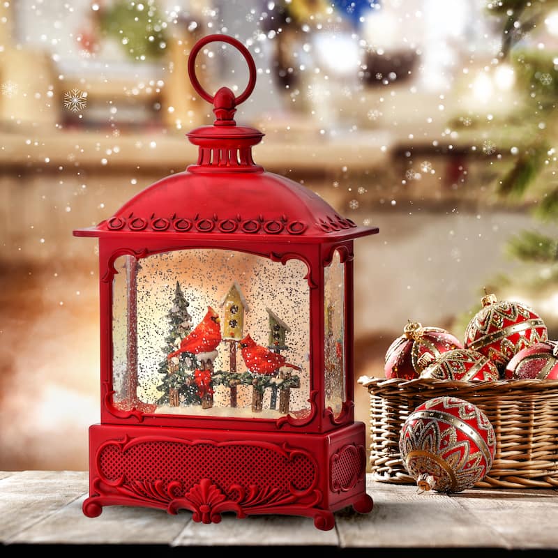 11" LED Cardinal Lantern Water Globe Usb