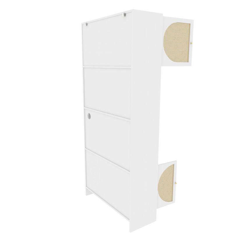 Storage Cabinet with Rattan Doors, Tall Freestanding Hutch Cabinet with Power Outlet,4 cabinet door and 4 Drawers