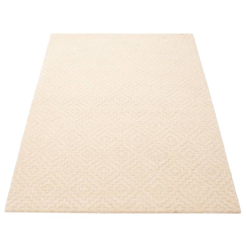 ECARPETGALLERY Hand Tufted Timeless Cream Wool Rug - 5'1 x 7'8