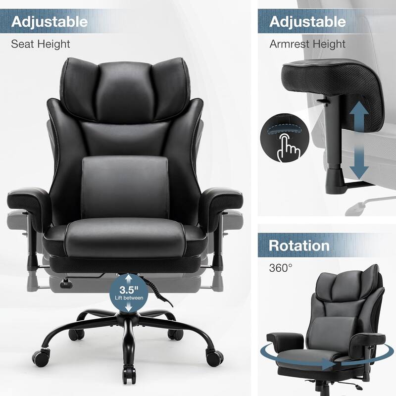 High Back Office Chair,with Adjustable Padded Armrest and Massage Lumbar Support, Adjustable Height Chair